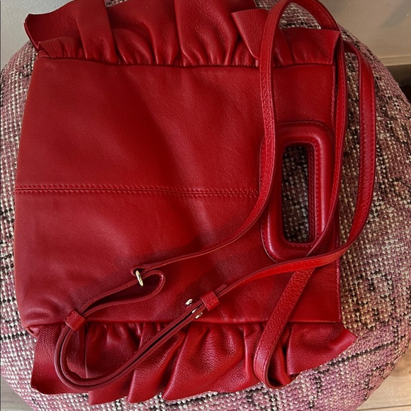 Maje Scarlet Red Ruffle Handbag - Picture 7 of 11